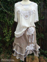 Altered and embellished blouse and skirt